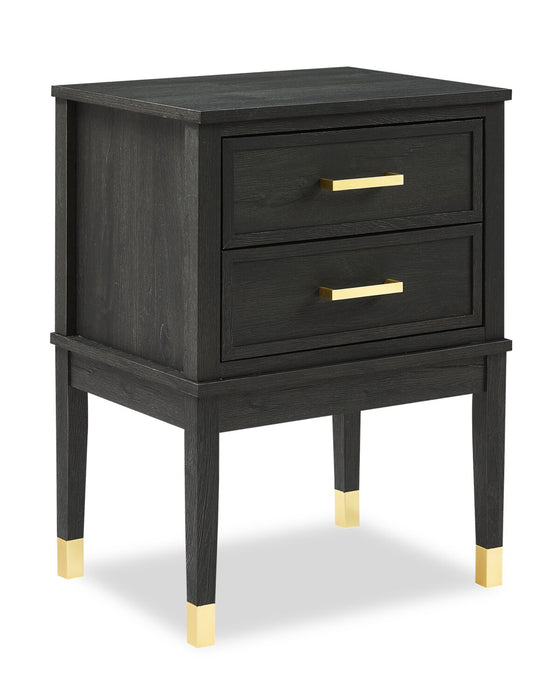 Alia Bedside 2-Drawer Nightstand with Gold Accent, 18\"W x 25.75\"H - Black