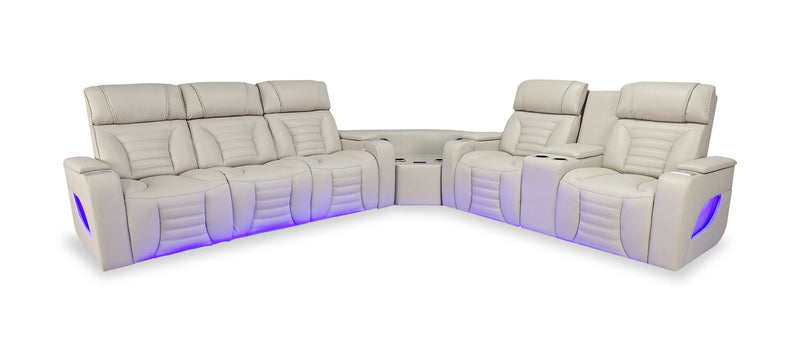 Zen 3-Piece Leather-Look Fabric Power Reclining Sectional with Massage, Drop-Down Console and Refrigerator - Apricot