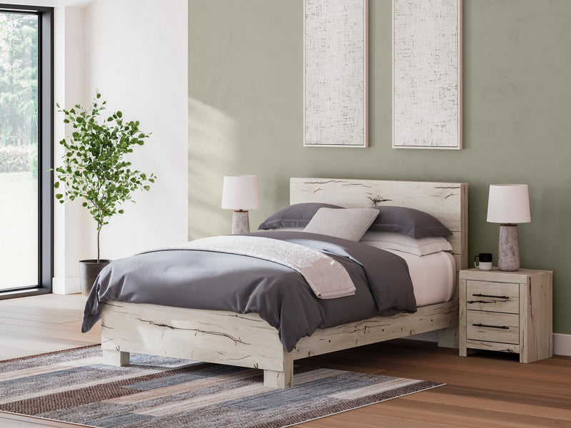 Derekson Panel Bed with Headboard & Frame, Rustic White - Queen Size