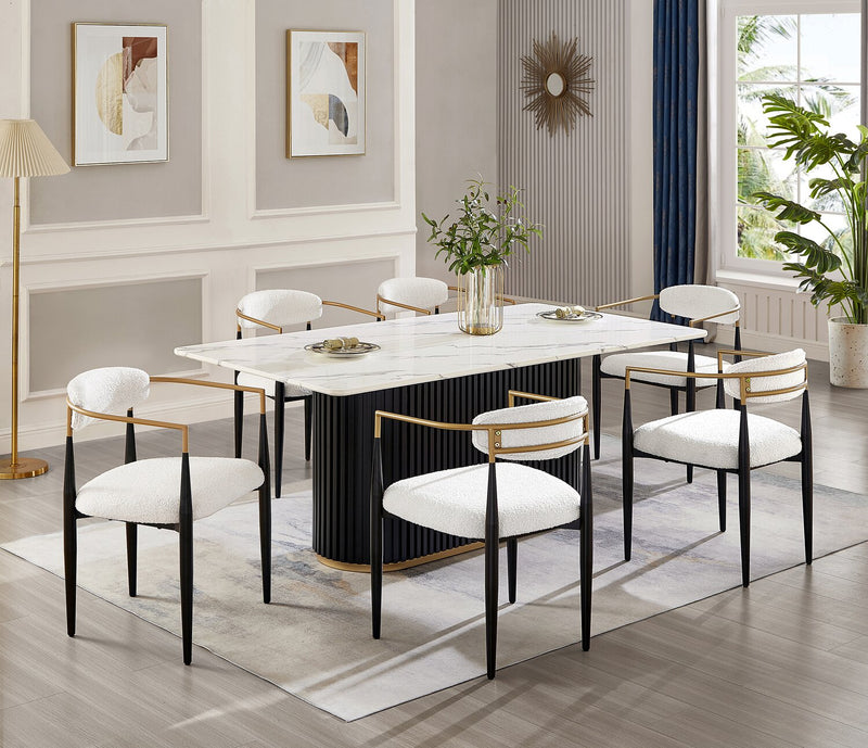 Kort & Co. Capri Dining Armchair with Boucle Fabric & Gold Accent, Metal - White