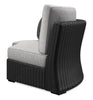 Jasper Outdoor Patio Corner Chair - Resin Wicker, Nuvella Fabric, UV & Weather Resistant - Grey/Black | Fauteuil en coin Jasper pour la terrasse à l’extérieur - osier en résine, tissu Nuvella, résistant aux rayons UV et aux intempéries - gris et noir