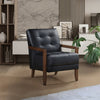 Enzo 26" Genuine Leather Accent Chair with Biscuit Tufting, Track Arms and Wood Legs - Black | Fauteuil d’appoint Enzo de 26 po en cuir véritable avec capitonnage en biscuit, accoudoirs rectilignes et pattes en bois - noir