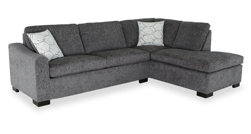 Aubrey 114\" Right-Facing Chenille Fabric Eurostyle Queen Sofa Bed Sectional with Wooden Legs – Grey