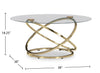 Joyce 38" Glam Round 3-Pack Coffee + 2 End Tables - Gold Metal Base with Glass Top | Ensemble de 3 tables rondes somptueuses Joyce de 38 po, table à café et 2 tables de bout - base en métal doré avec dessus en verre