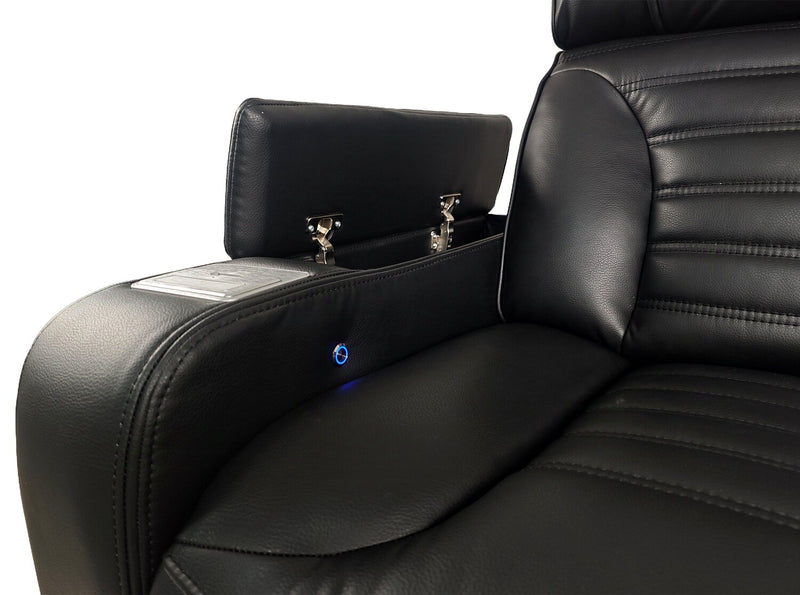 Zen 5-Piece Leather-Look Fabric Home Theatre Power Reclining Sectional with Massage and Two Storage Consoles - Black