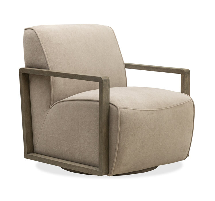Mode 29.5\" Velvet Swivel Accent Chair with Wood Arms - Beige