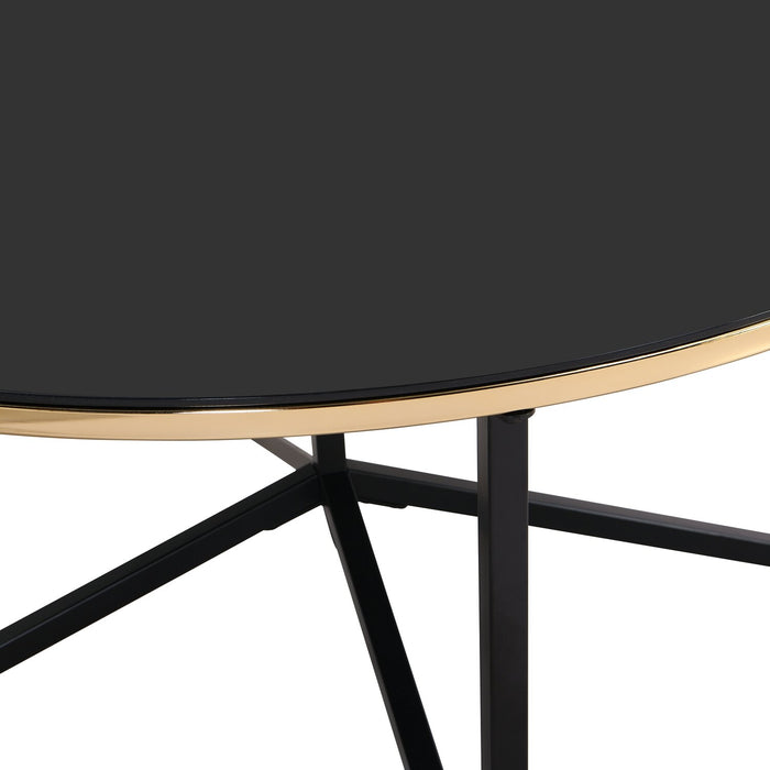 Xander 36\" Modern Round Glass Top Coffee Table - Black and Gold with Metal Legs