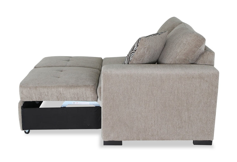 Made in Canada Legend 2-Piece Left-Facing Chenille Fabric Cuddler Sleeper Sectional - Platinum Beige