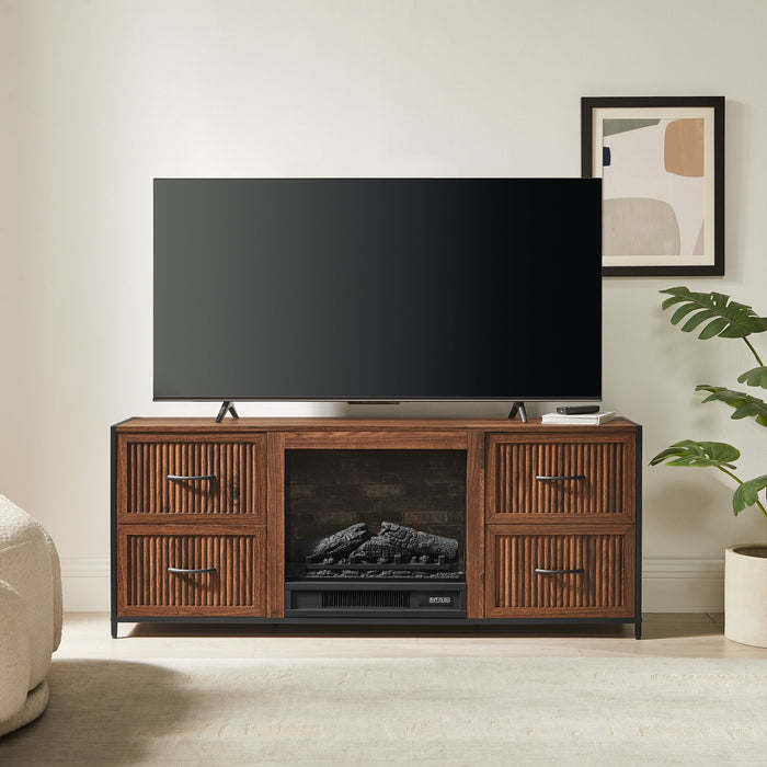  Harvin 54\" Electric Fireplace TV Stand with Storage for TVs up to 60\" – Brown Oak 