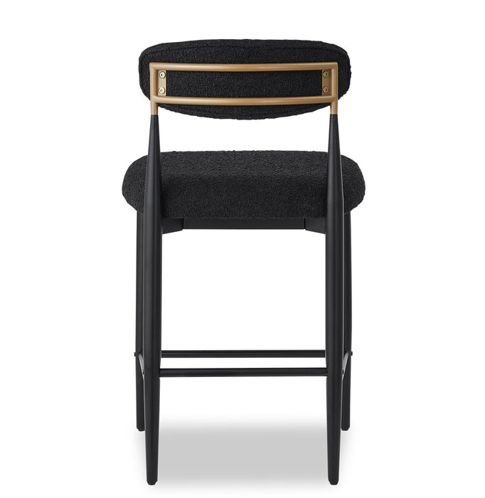 Kort & Co. Capri Counter-Height Stool with Boucle Fabric & Gold Accent, 26\"H, Metal - Black