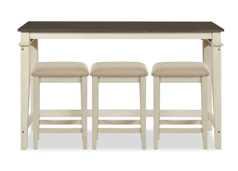 Nyles 60\" Contemporary Dining Table with 3 Counter-Height Stools and USB Ports- Buttermilk