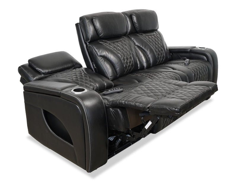 Elite 86\" Genuine Leather Massage Power Reclining Sofa with Immersive Audio and Power Headrests - Black
