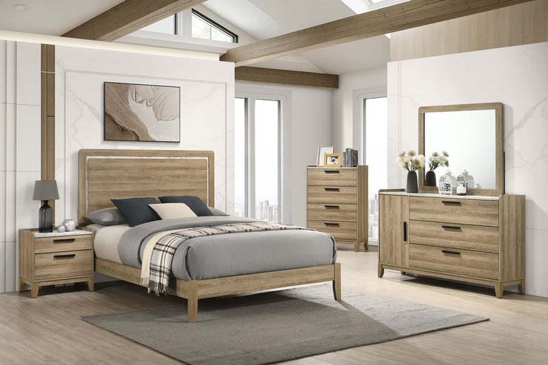 Sable Panel Bed with Headboard & Frame, Light Brown - Full Size