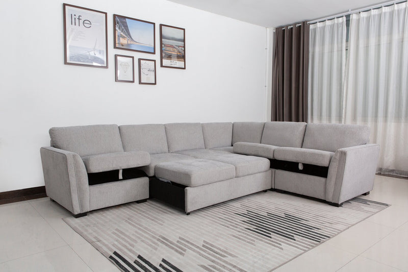 Vault 5-Piece Sectional with Pull-Out Loveseat and Storage Chairs - Grey