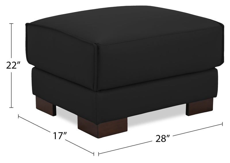 Citadel 28\" Top-Grain Genuine Leather Ottoman with Wood Legs - Black