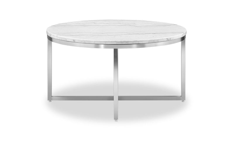 Sampson 34\" Modern Round Marble Coffee Table - White