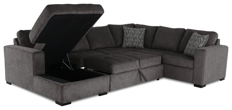 Made in Canada Legend 4-Piece Left-Facing Chenille Fabric Sleeper Sectional with Storage Chaise - Pewter Brown