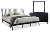 Milan 5pc Bedroom Set with Bed, Dresser & Mirror, Mid-Century Modern, Black - King Size | Ensemble de chambre à coucher Milan 5 pièces de style moderne du milieu du 20e siècle avec lit, commode et miroir, noir - format très grand lit
