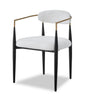 Kort & Co. Capri Dining Armchair with Boucle Fabric & Gold Accent, Metal - White | Chaise de salle à manger à accoudoirs Capri de Kort & Co. en métal avec tissu bouclé et touches dorées - blanche