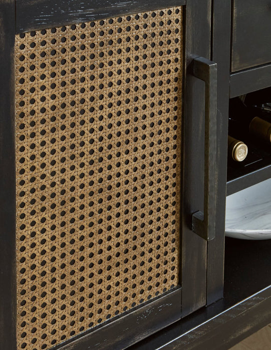 Shaw Dining Server with Storage & Built-In Wine Rack, Cane-Look Details, 56\"W - Black