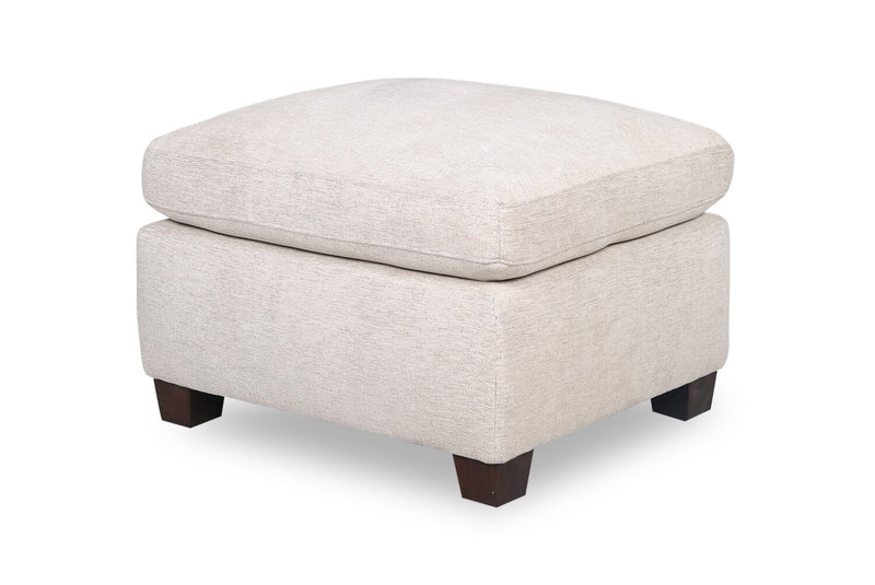Mallie 28\" Chenille Fabric Ottoman with Wood Legs - Shell White