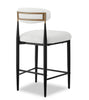 Kort & Co. Capri Counter-Height Stool with Boucle Fabric & Gold Accent, 26"H, Metal - White | Tabouret 26 po Capri de Kort & Co. de hauteur comptoir en métal avec tissu bouclé et touches dorées - blanc