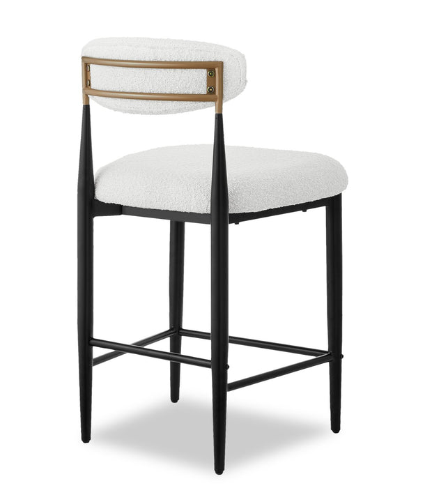 Kort & Co. Capri Counter-Height Stool with Boucle Fabric & Gold Accent, 26\"H, Metal - White