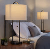 Orbit 28" Metal Table Lamp with Wireless Charging and Natural Linen Shade – Oil Bronze | Lampe de table Orbit de 28 po en métal avec recharge sans fil et abat-jour en lin naturel – bronze huilé