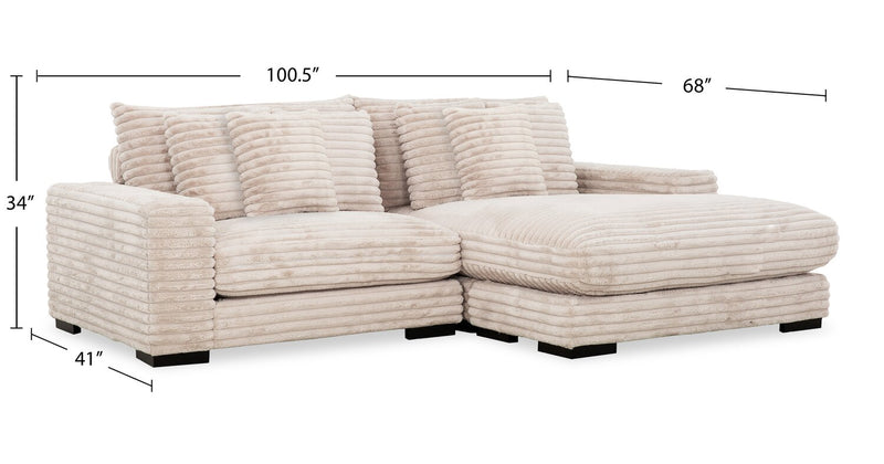 Alto 2-Piece Ultra Plush Faux Fur Fabric Sectional with Dual Cupholders, USB Ports and 4 Accent Pillows - Mink Taupe
