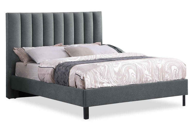 Amos Upholstered Headboard in Charcoal Fabric, Channelled - King Size