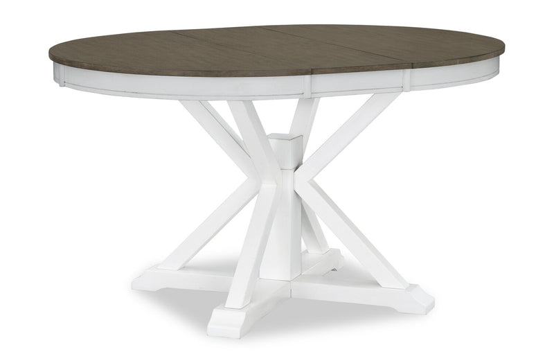 Brook 7pc Dining Set with Table & 6 Chairs, 42-54\"W Extension, Round - White/Brown
