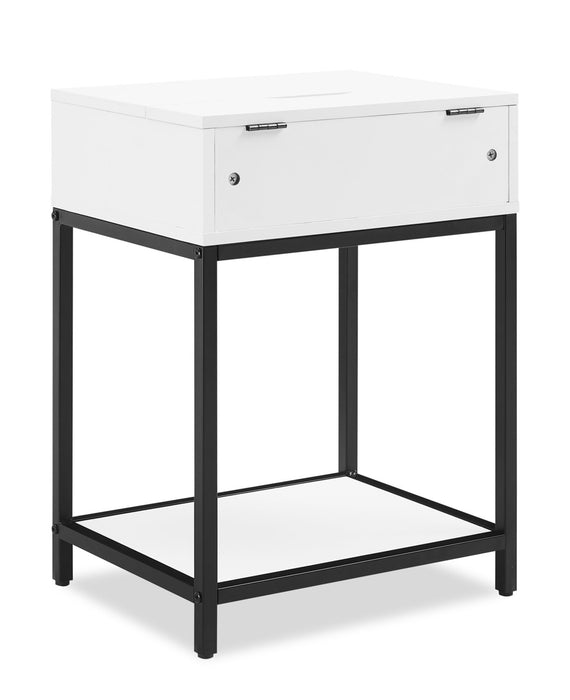 Akio Bedside 1-Drawer Nightstand with Lift-top Storage, 18\"W x 25.75\"H - White/Black