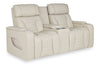 Zen 75.5" Leather-Look Fabric Power Reclining Massage Loveseat with Refrigerator Console - Apricot | Causeuse de massage à inclinaison électrique Zen de 75,5 po en tissu d’apparence cuir avec console réfrigérée - abricot