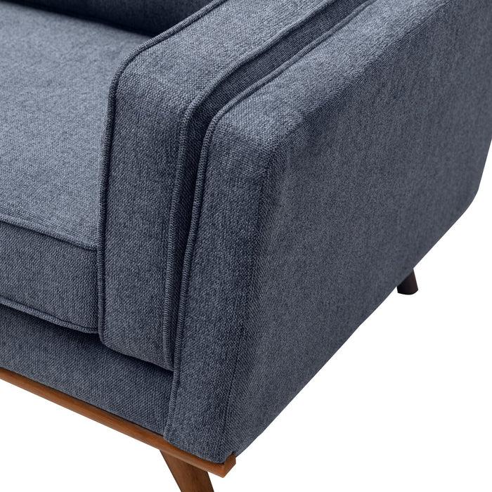 Kort & Co. Kassia 80\" Linen-Look Fabric Condo Size Sofa with Wood Base and Legs - Blue