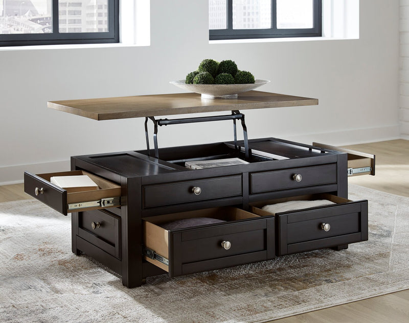 Wells 46\" Solid Wood Lift Top Coffee Table with Storage and Casters - Two Tone Brown