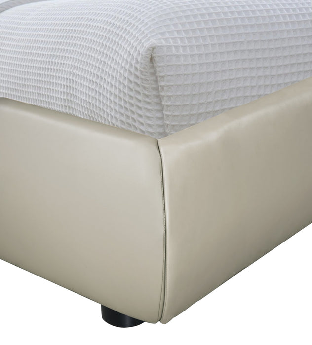 Luka Upholstered Platform Bed in Taupe Vegan-Leather Fabric, Modern - Queen Size