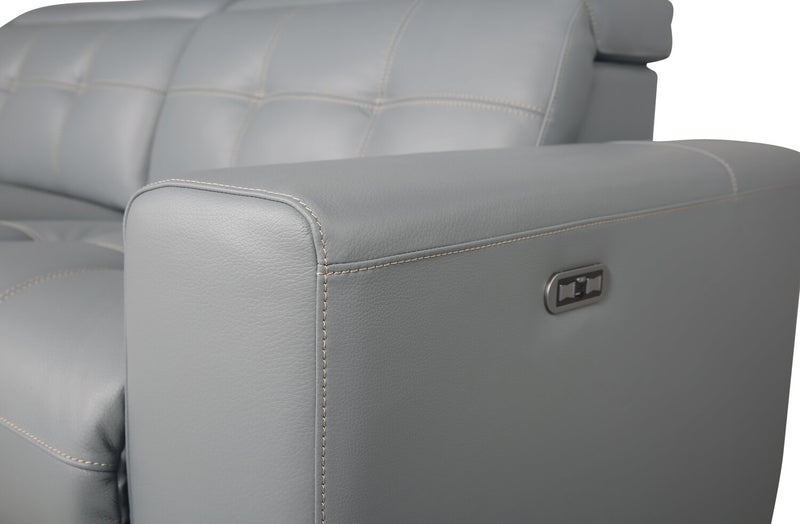 Geneva 3-Piece Genuine Leather Power Reclining Sectional with Power Headrests and USB Port - Pool Blue