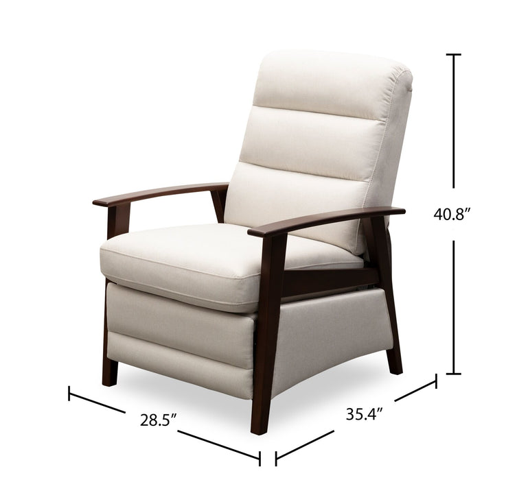 Bree 28.5\" Linen-Look Fabric Pushback Reclining Accent Chair with Wood Armrests and Legs - Beige
