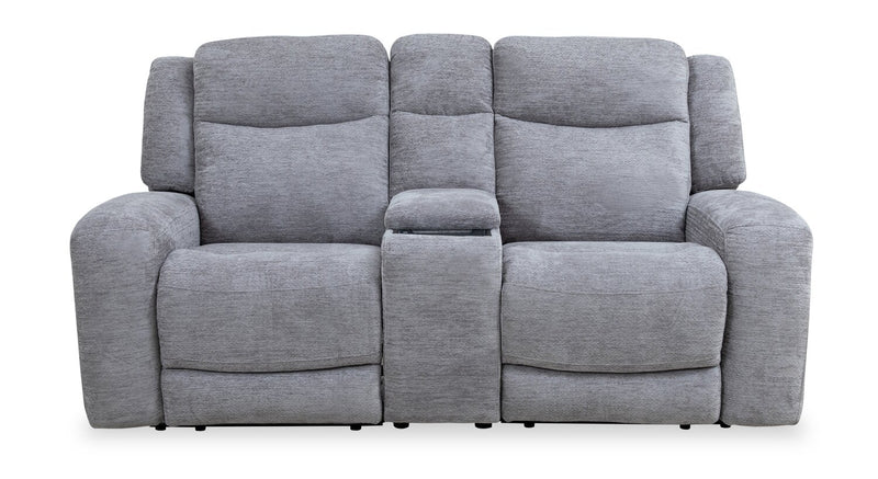 Atlantis 79\" Zero Gravity Fabric Power Reclining Loveseat with Storage Console and USB Ports - Dove Grey