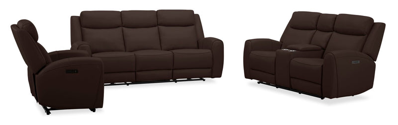 Reign 41.25\" Top-Grain Genuine Leather Power Reclining Chair with USB Port - Silverado Chocolate Brown