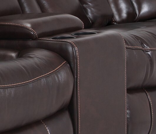 Leo 6-Piece Genuine Leather Reclining Sectional with Storage Console and Dual Cupholders - Walnut Brown