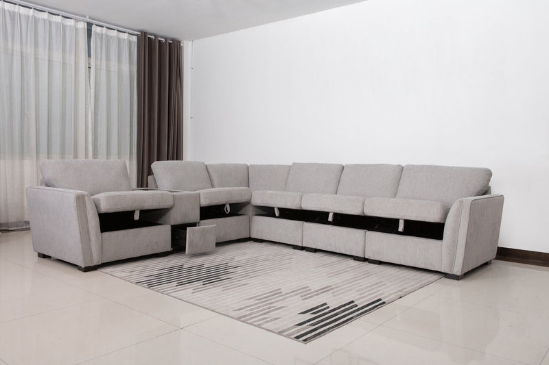 Vault 7-Piece Sectional with Five Storage Chairs and Storage USB Console - Grey