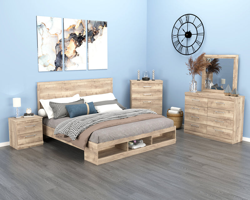 Oakley 5pc Bedroom Set with Storage Bed, Dresser & Mirror, Made in Canada, Natural - King Size