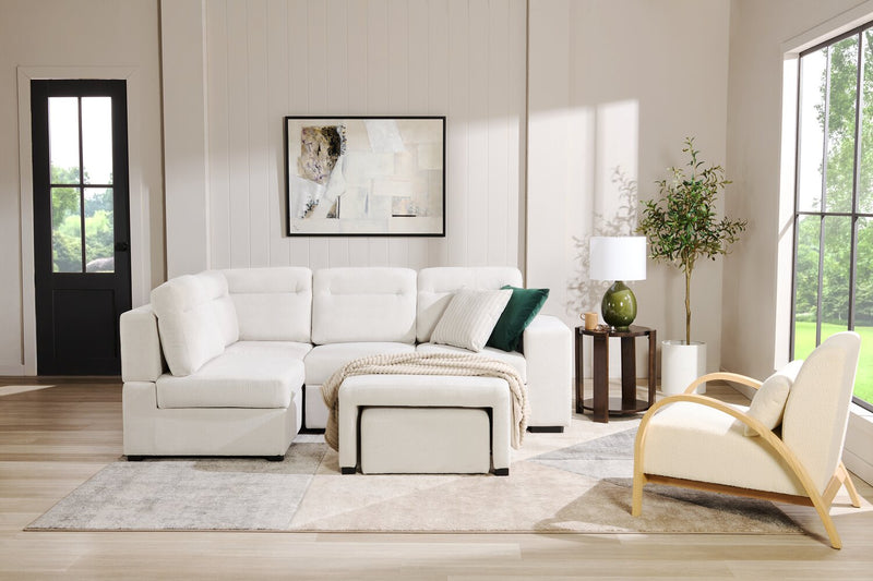 Coast 3-Piece Left-Facing Ivory White Fabric Sleeper Sectional with Storage Chaise and Storage Armrest