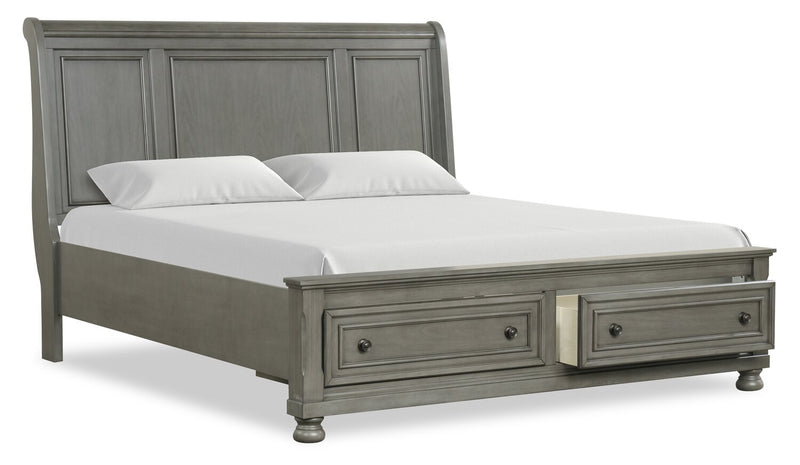 Chelsea 6pc Bedroom Set with Storage Bed, Dresser & Mirror, Grey - King Size