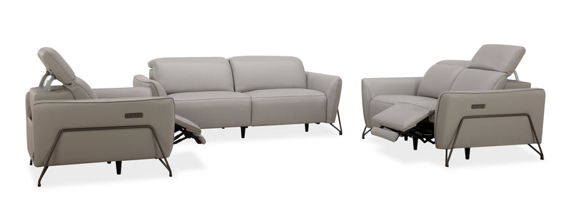 Riviera Top-Grain Genuine Leather Power Reclining Chair - Light Grey