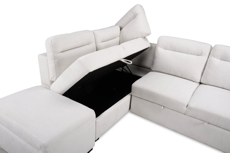 Coast 3-Piece Left-Facing Ivory White Fabric Sleeper Sectional with Storage Chaise and Storage Armrest