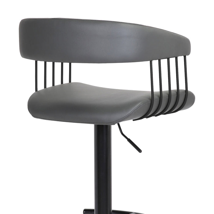 Java Barstool with Swivel & Adjustable Seat, Vegan Leather Fabric, 24.5-33\"H, Metal - Grey