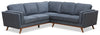 Kort & Co. Kassia 2-Piece Linen-Look Fabric Sectional with Wood Base and Legs - Blue | Sofa sectionnel Kassia de Kort & Co. 2 pièces en tissu d’apparence lin avec base et pattes en bois - bleu