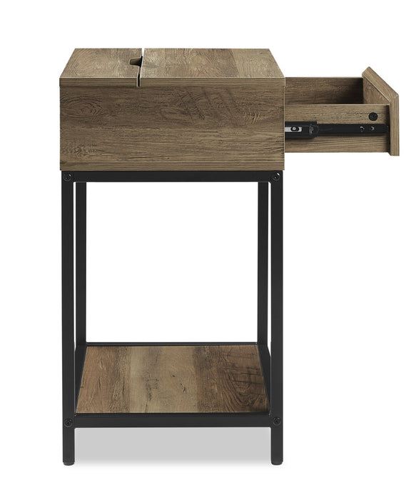 Akio Bedside 1-Drawer Nightstand with Lift-top Storage, 18\"W x 25.75\"H - Brown/Black